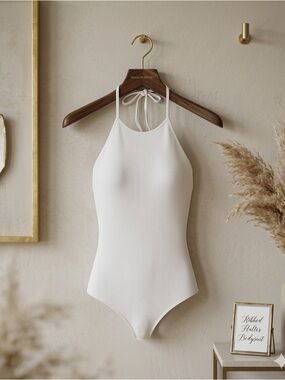 Nordstrom’s OPEN EDIT Bodysuit Halter In White Large NWT